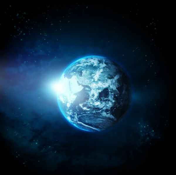 Planeet aarde met zon stijgen van ruimte-originele afbeelding van Nasa — Stockfoto