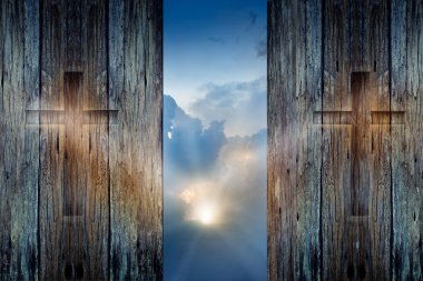 Cross on the wood wall and hope sunbeam clipart