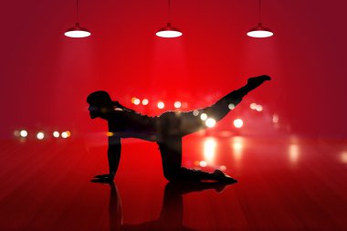 kadın yoga egzersiz kırmızı ahşap zemin zemin üzerine