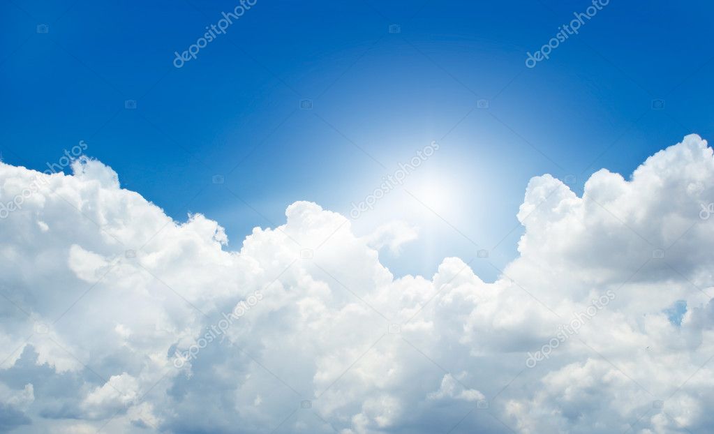 blue sky with cloud and sunbeam in summer