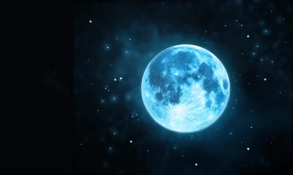 Atmosphère de pleine lune blanche avec étoile sur fond de ciel nocturne sombre, Image originale de la NASA — Photo