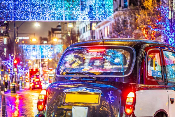Taxi Negre Traficul Crăciun Strada Oxford Londra — Fotografie, imagine de stoc
