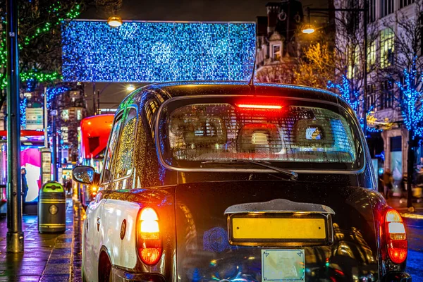 Taxi Negro Tráfico Navidad Oxford Street Londres —  Fotos de Stock