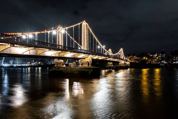 Ponte Chelsea Noite Londres Reino Unido — Fotografia de Stock