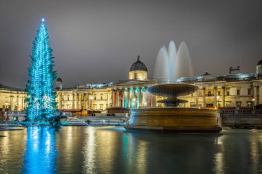 Noel 'de, Londra' daki Trafalgar Meydanı 'nın gece manzarası
