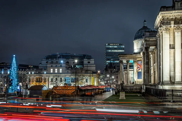 Vista Noturna Praça Trafalgar Natal Londres — Fotografia de Stock