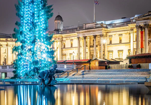 Nachtzicht Trafalgar Square Met Kerstmis Londen — Stockfoto