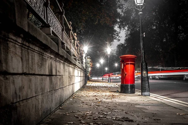 Classic Red Post Box London Night — Stock Photo, Image