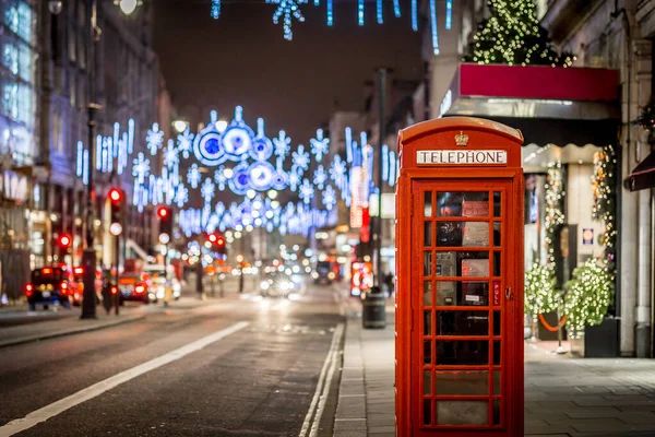 Τηλεφωνικός Θάλαμος Στο Λονδίνο Χριστούγεννα — Φωτογραφία Αρχείου