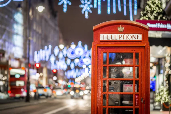 Scatola Telefonica Londra Nel Periodo Natalizio — Foto Stock