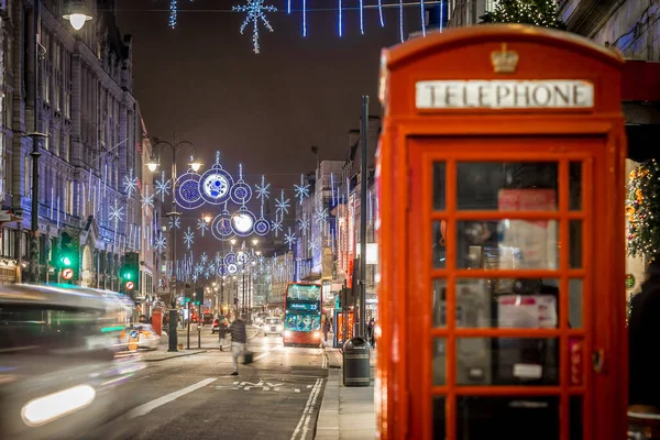 Scatola Telefonica Londra Nel Periodo Natalizio — Foto Stock