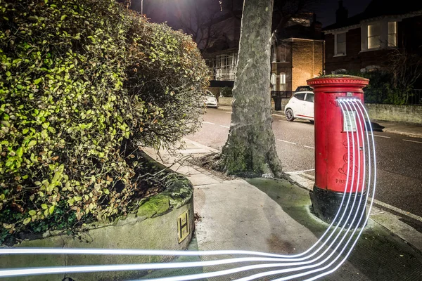 Postbox Light Trails London Suburb Reino Unido — Fotografia de Stock