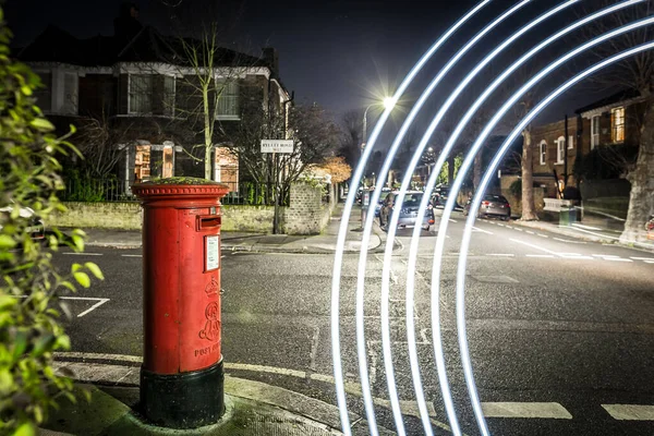 Postbox Light Trails London Suburb Reino Unido — Fotografia de Stock