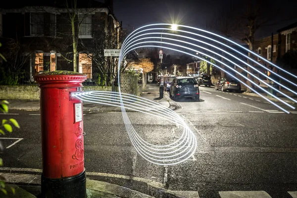 Postbox Light Trails London Suburb Reino Unido — Fotografia de Stock