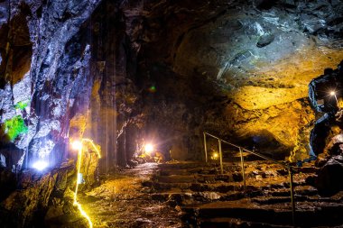 View of the Peak Cavern, also known as the Devil's Arse, in Castleton, Derbyshire, England, UK