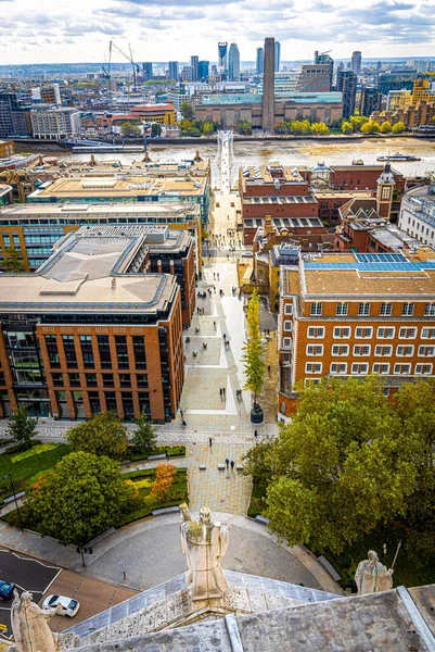 Millennium Bridge Vue Aérienne Depuis Toit Cathédrale Paul Royaume Uni — Photo