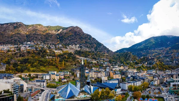 Vista Aérea Andorra Velha Capital Andorra Nas Montanhas Dos Pirenéus — Fotografia de Stock