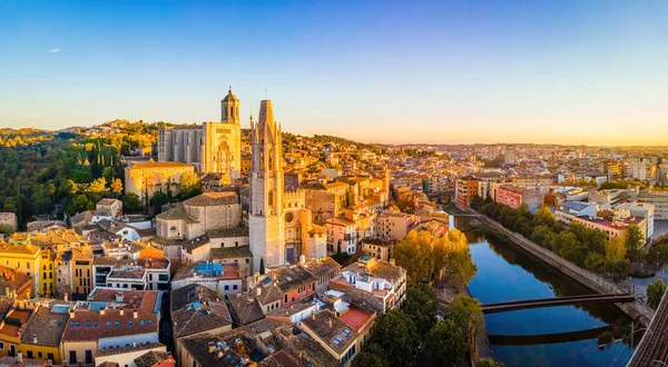 Luchtfoto Van Girona Een Stad Het Noordoosten Van Catalonië Naast — Stockfoto