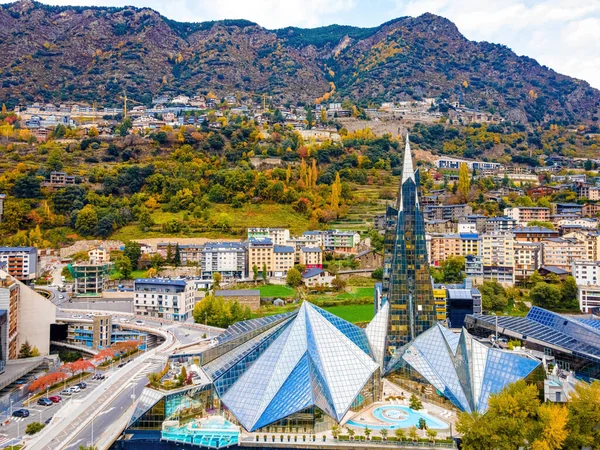 Luftaufnahme Von Andorra Vella Der Hauptstadt Andorras Den Pyrenäen Zwischen — Stockfoto