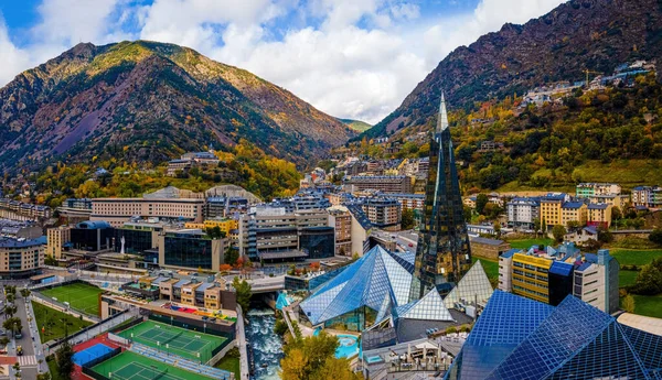 Luftaufnahme Von Andorra Vella Der Hauptstadt Andorras Den Pyrenäen Zwischen — Stockfoto