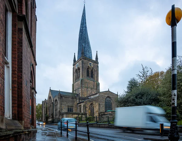 Guglia Storta Della Chiesa Santa Maria Tutti Santi Chesterfield Derbyshire — Foto Stock