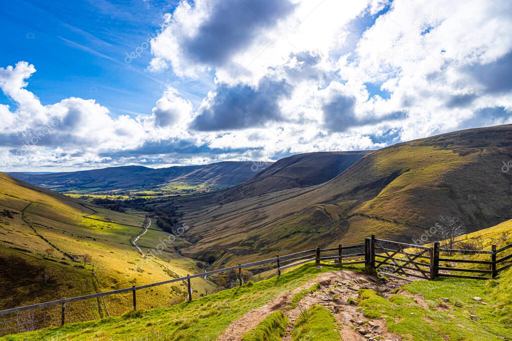 View of View of Jacob's ladder in Peak district, an upland area in England at the southern end of the Pennines, UK