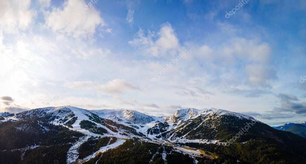 Mountain peaks near the village of El Tarter in Andorra, located in the parish of Canillo