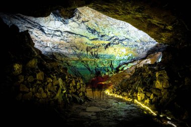 View of the Peak Cavern, also known as the Devil's Arse, in Castleton, Derbyshire, England, UK