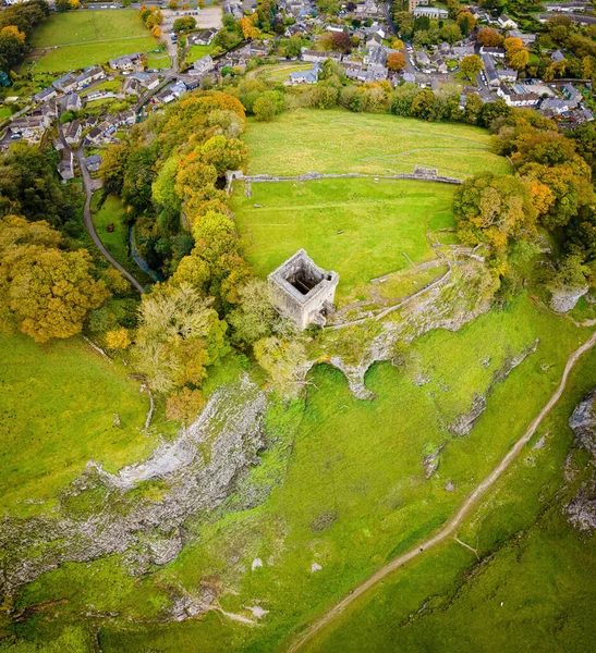 Vista Aérea Das Ruínas Castelo Peveril Castleton Peak District Inglaterra — Fotografia de Stock