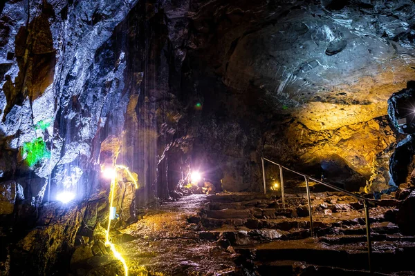 View of the Peak Cavern, also known as the Devil's Arse, in Castleton, Derbyshire, England, UK