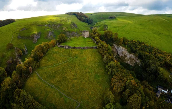 Vista Aérea Das Ruínas Castelo Peveril Castleton Peak District Inglaterra — Fotografia de Stock