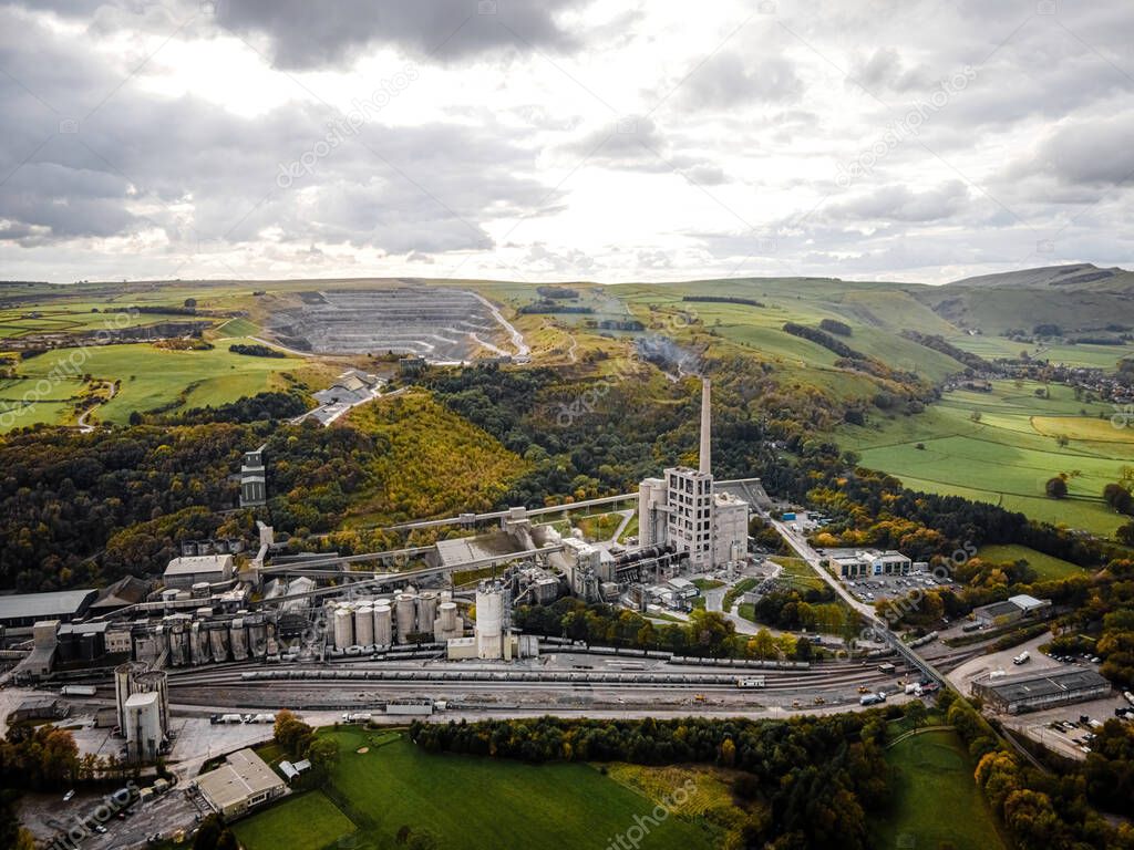 Aerial view of Breedon Hope Cement Works near Castleton in Peak District