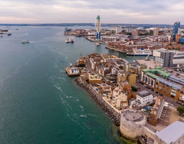 Aerial view of Portsmouth in the evening, UK clipart