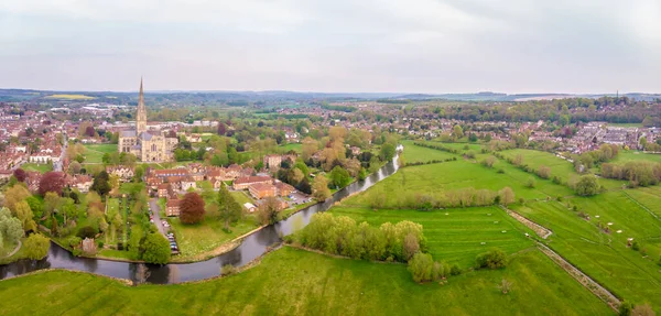 Luchtfoto Van Kathedraal Van Salisbury Het Voorjaar — Stockfoto