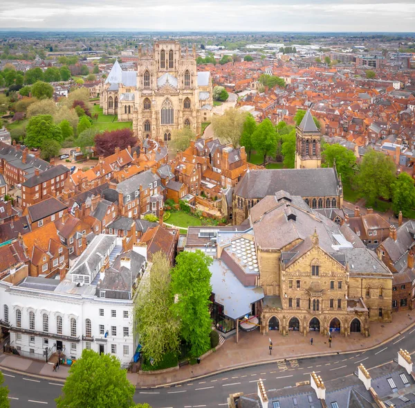 Aerial View York Minster Cloudy Day England — Stockfoto