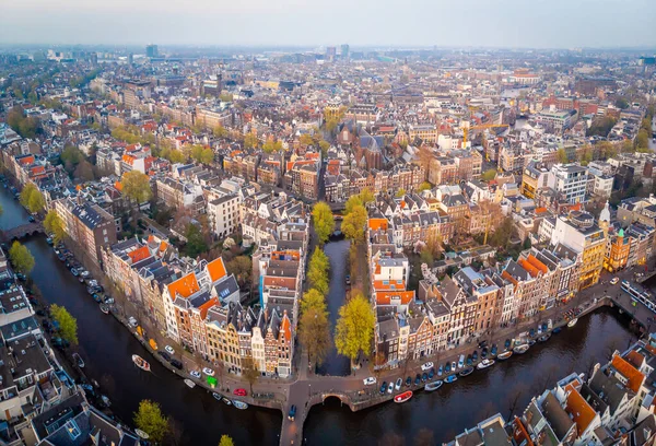 Αεροφωτογραφία Του Άμστερνταμ Μετά Ηλιοβασίλεμα Ολλανδία — Φωτογραφία Αρχείου