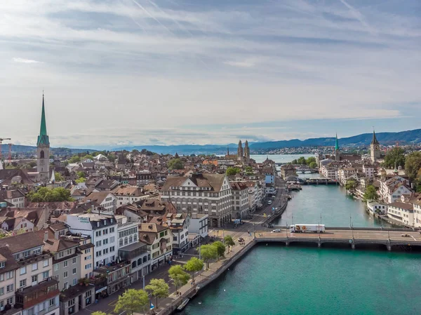 Vista Aérea Zurich Río Limmat Suiza — Foto de Stock