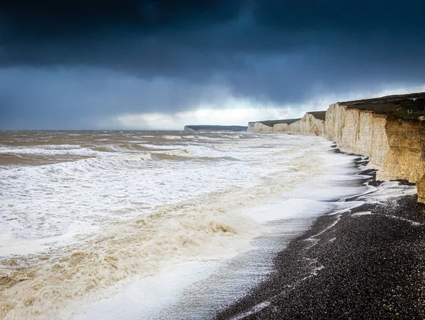 Seven Sisters Chalk Cliffs Stormy Day England — Stock Photo, Image