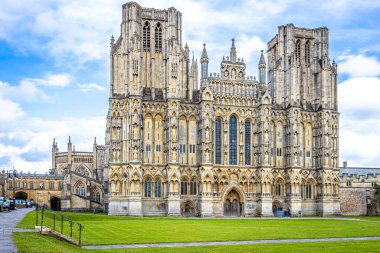 Wells Katedrali 'nin manzarası Wells, Somerset, İngiltere, İngiltere' de.