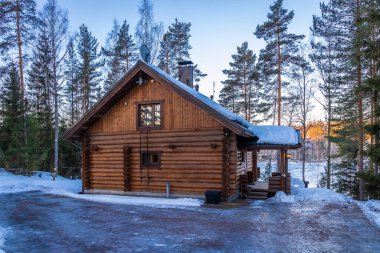 Kışın ormandaki ahşap ev