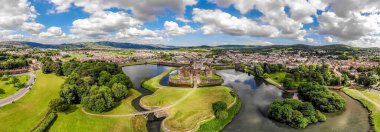 Aerial view of Caerphilly castle in summer, Wales clipart