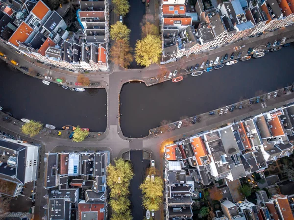 Luchtfoto Van Amsterdam Zonsondergang Nederland — Stockfoto