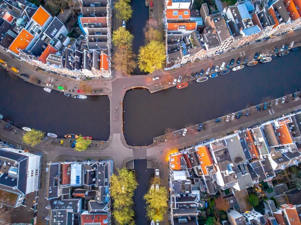 Luchtfoto Van Amsterdam Zonsondergang Nederland — Stockfoto