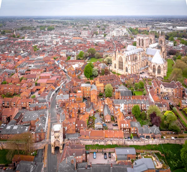 Légi Felvétel York Minster Felhős Napon Anglia — Stock Fotó