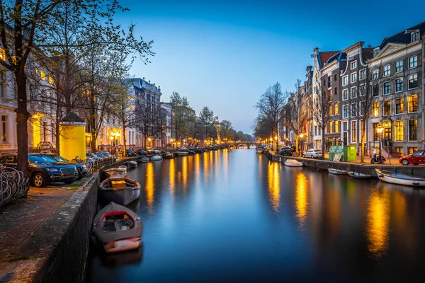 Hollanda Amsterdam Daki Leidsegracht Köprüsünün Gece Manzarası — Stok fotoğraf