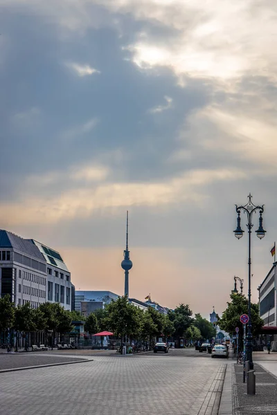 Berliner Fernsehturm Noite Verão Berlim — Fotografia de Stock