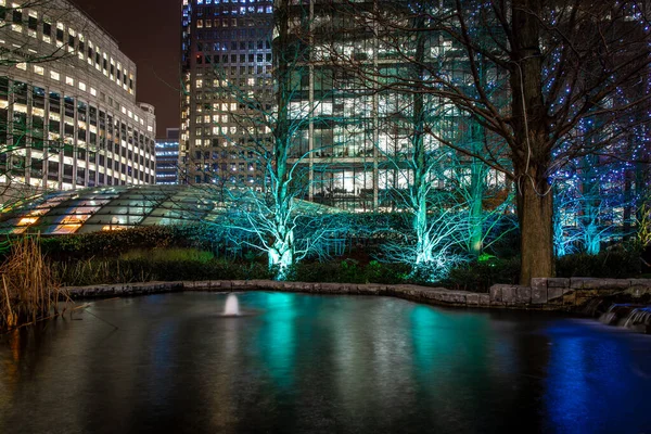 Canary Wahrf Zgârie Nori Noapte Londra — Fotografie, imagine de stoc