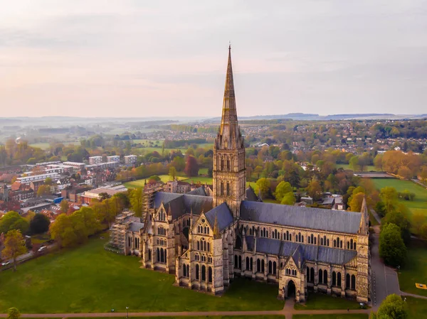 Aerial View Salisbury Cathedral Spring Morning — Stockfoto
