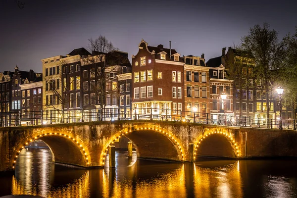 Нічний Вид Міст Лейдсеграхт Амстердамі Нідерланди — стокове фото