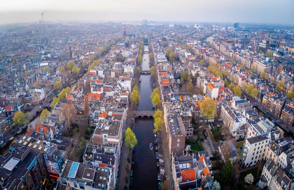 Letecký Pohled Amsterdam Západu Slunce Nizozemsko — Stock fotografie